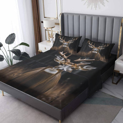 NOGAWA Deer Sheets Twin XL, Wildlife Bed Sheets, Rustic Hunting Bedding Sheets, Soft Microfiber Deep Pocket Fitted Sheet & Flat Sheet & Pillowcase