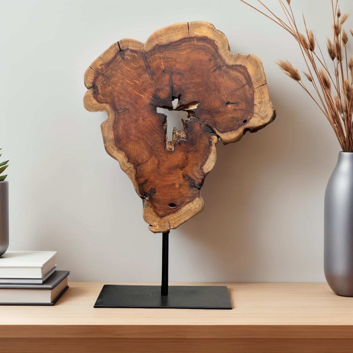 DONZIKLE Natural Live Edge Wood Sculptures Home Decor, Irregular Abstract Jujube Tree Root Wooden Statues for Table Top Decor, Decorative Root Carving Ornament (Medium)