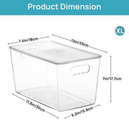 Vtopmart 6 Pack Clear Stackable Storage Bins with Lids, Large Plastic Containers with Handle for Pantry Organizer and Storage,Perfect for Bathroom,Cabinet,Kitchen,Fridge,Closet Organization