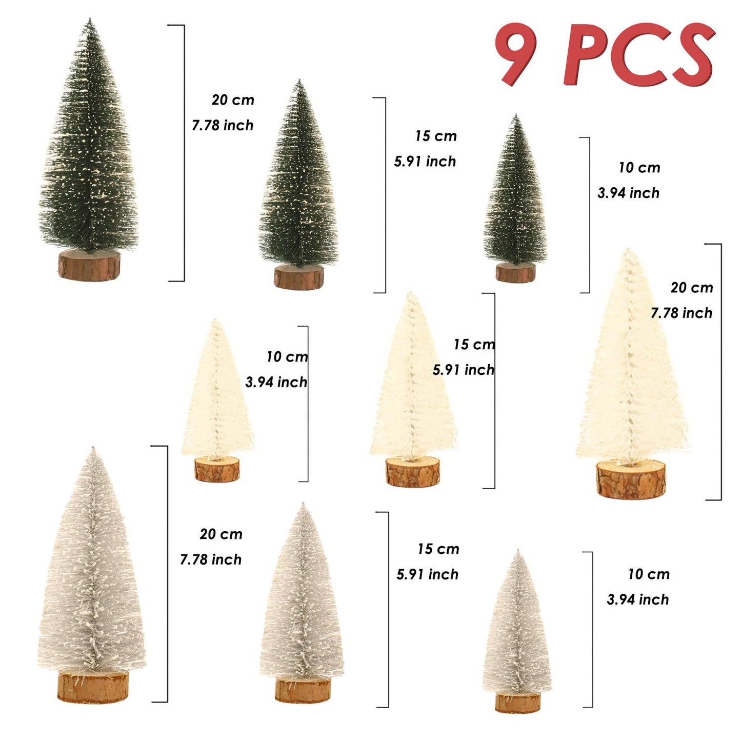 Mini Christmas Tree, Small Pine Tree with Wooden Bases for Xmas Holiday Party Home Tabletop Tree Decor (Green White Silver)