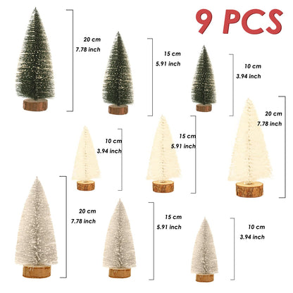 Mini Christmas Tree, Small Pine Tree with Wooden Bases for Xmas Holiday Party Home Tabletop Tree Decor (Green White Silver)