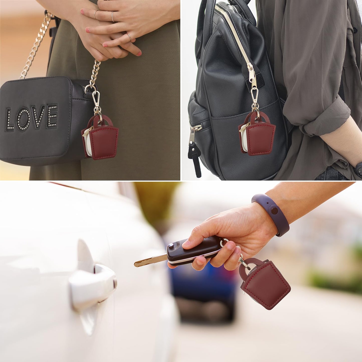 KUKUVR Jewelry Ring Holder Box with Keychain, Small Ring Earring Stud Necklace Storage Case for Gym Travel Sports, Portable Jewelry Storage Boxes (Red)