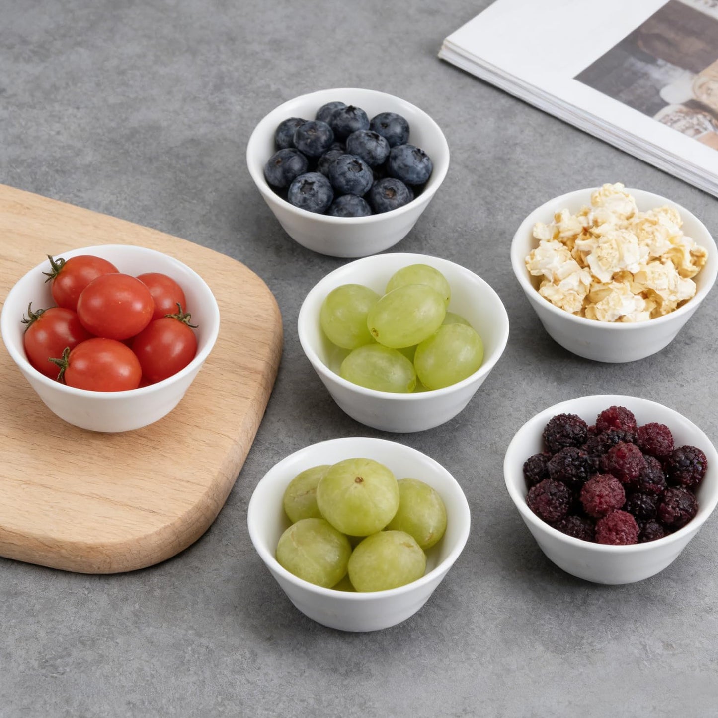 Enjamyo 6 Pack Porcelain Small Bowls, 5oz White Ceramic Ramekins, 4 Inch Diameter Small Bowls for Serving Dipping Sauces, Desserts, Soups and Cereals