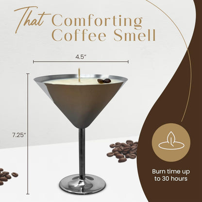 Dough Bowl Candle Co. Coffee Candle - 7.25" x 4.5" Espresso Martini Coffee Scented Candles, Stainless Steel Vessel for Men and Women, 100% Soy Wax, 10 oz. with 20 Hour Burn Time, Cotton Wick
