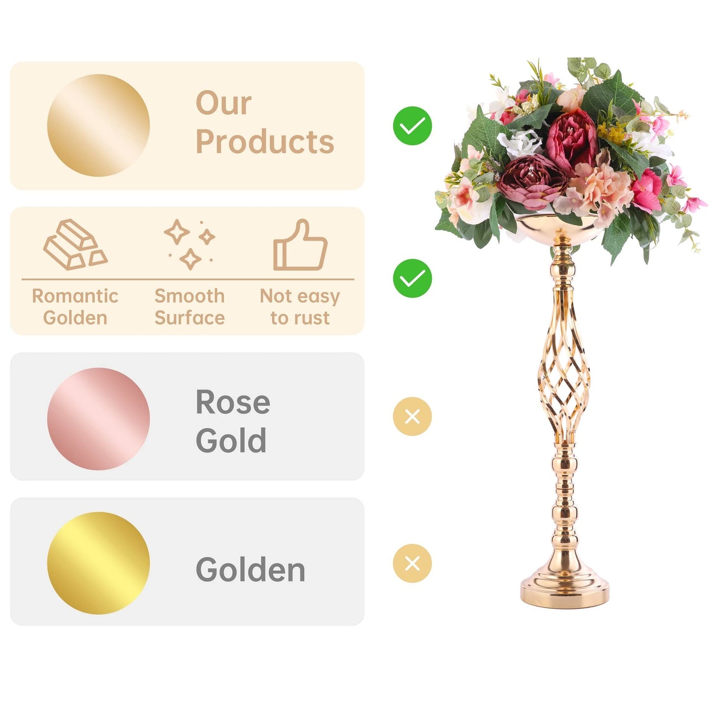 Gold Wedding Vases for Table Centerpieces - Twist Candleholder Stands, Elegant Floral Arrangement Vases, Metal Centerpieces for Reception Table Wedding Road-Leading Home Decor