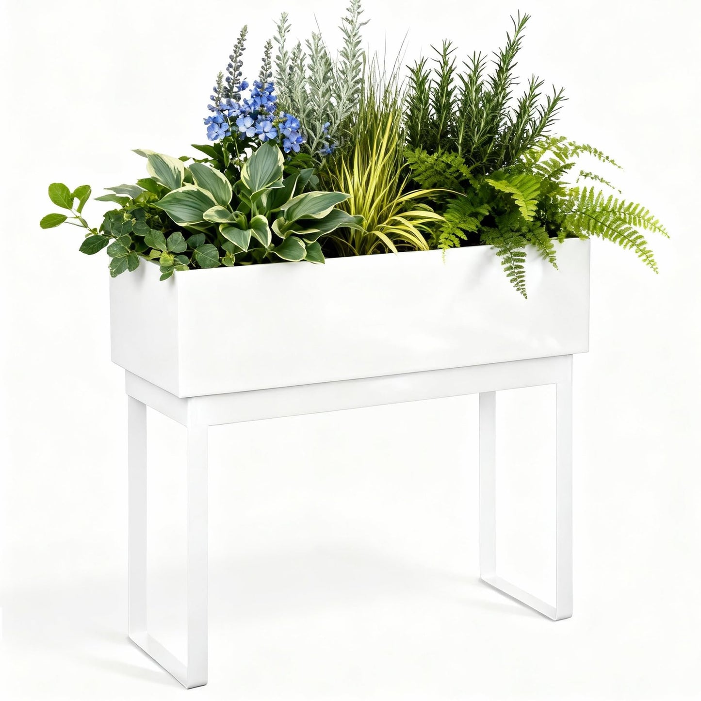 WORTH Raised Metal Planter Box with Legs, 28" Elevated Garden Bed for Indoor & Outdoor Use – Glossy White Galvanized Steel Planter with Inner Shelf, Drainage Holes, Plug for Vegetables, Flowers, Herbs