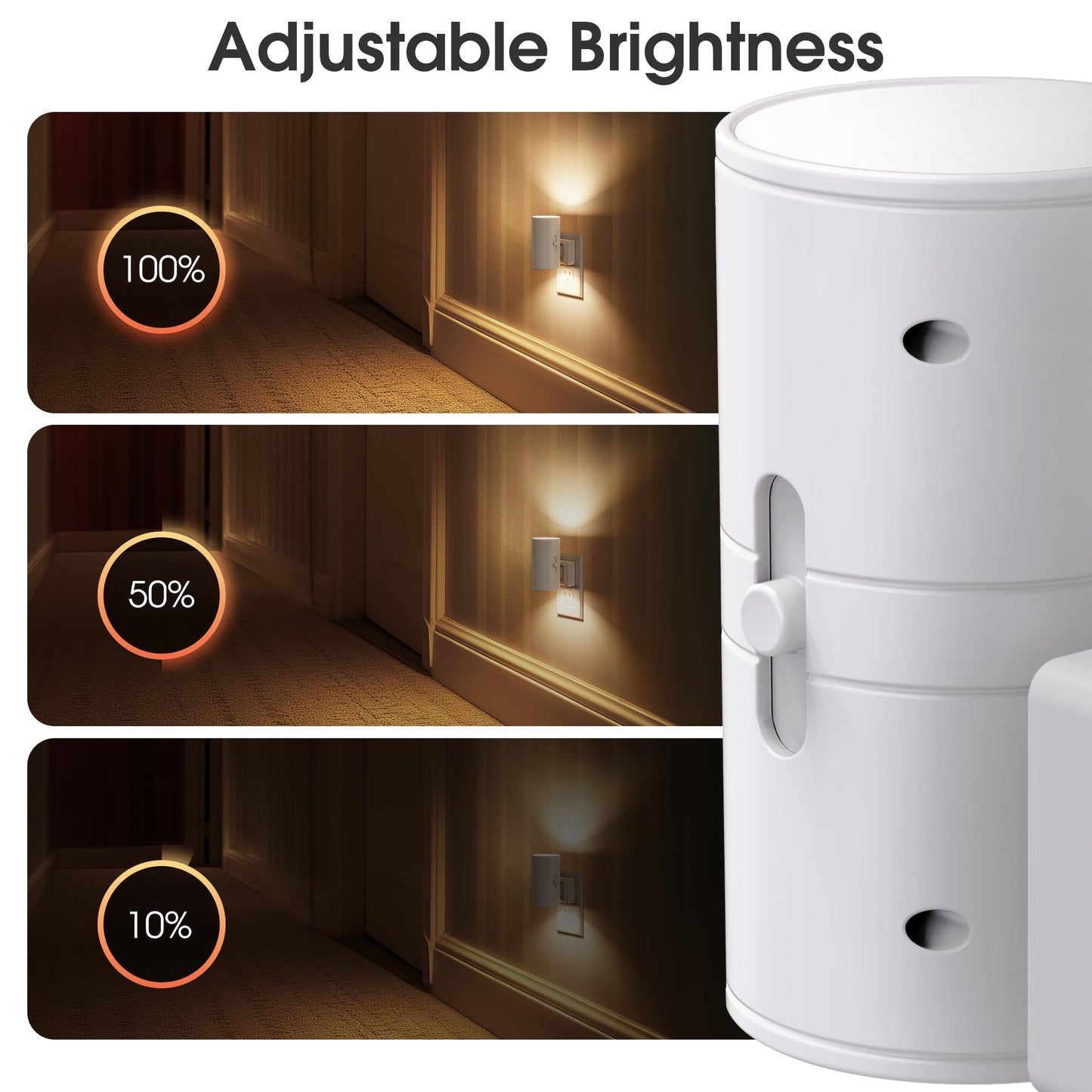 Briignite Night Lights Plug into Wall, Modern LED Night Light Plug in, Dusk to Dawn Sensor, Soft White 3000K, 0-100LM Adjustable Brightness, Dimmable NightLight for Hallway, Bedroom, Stairway, 2 Pack