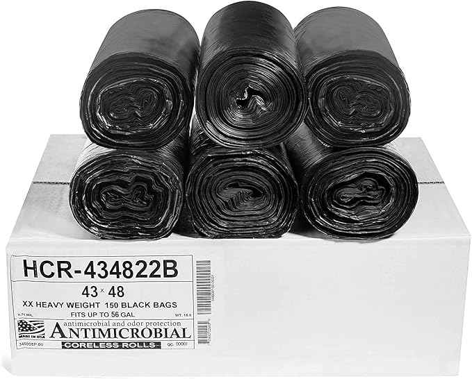 Aluf Plastics High Density Trash Bags, 56 Gallon, 22 Micron,