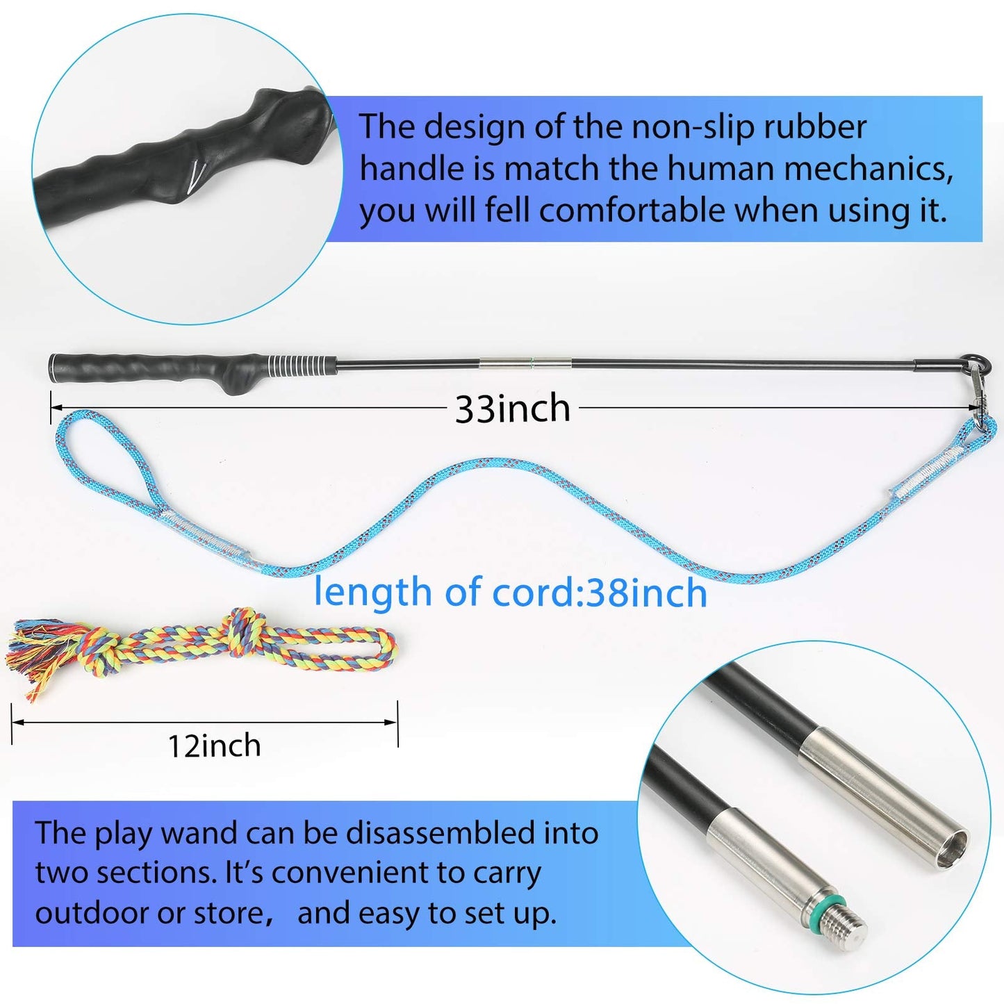 DIBBATU Flirt Pole for Dogs Interactive Dog Toys for Large Medium Small Dogs Chase and Tug of War, Dog Teaser Wand with Lure Chewing Toy for Outdoor Exercise & Training