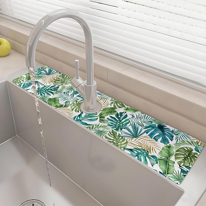 24" X 5.5" Kitchen Sink Splash Guard Faucet Mat Leaf Super Absorbent Fast