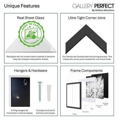 Gallery Perfect - 12-Piece White Square Photo Frame - Set with Hanging Template - Wall Gallery Kit - 16.5"x10.2"x16.7" - Square Wall Mount - Complete Set - Galley Wall - Picture Frame Set