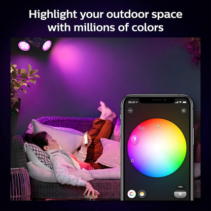 PHILIPS Hue Smart 100W PAR38 LED Bulb, 2 Pack, White & Color Ambiance Color-Changing Light, 1300LM, E26, Outdoor Light Bulbs, Control with Hue App, Works with Alexa, Google Assistant and Apple Homekit