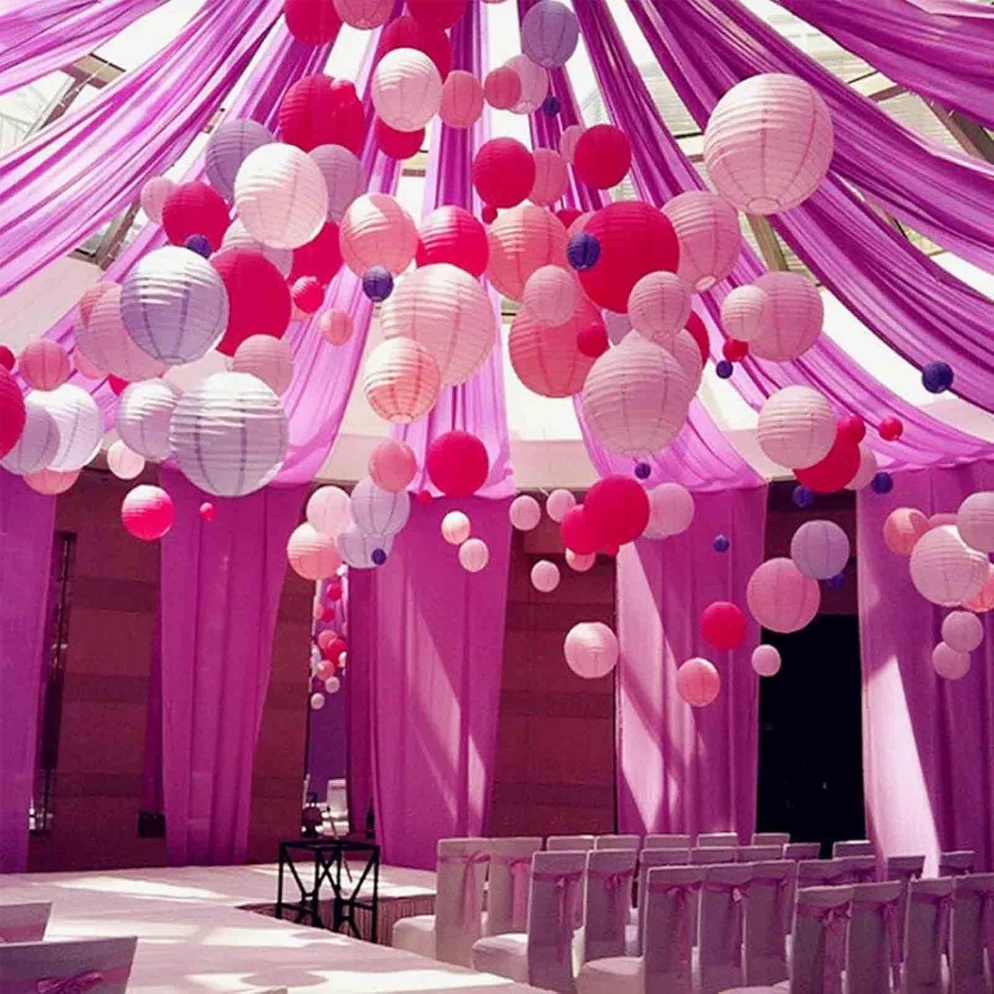 SIPRKAICT Pink Paper Lanterns Party Decorations,12pcs Hanging Paper Lantern for Wedding,Engagement,Bachelorette,Baby Shower,Valentine's Day,Birthday Party