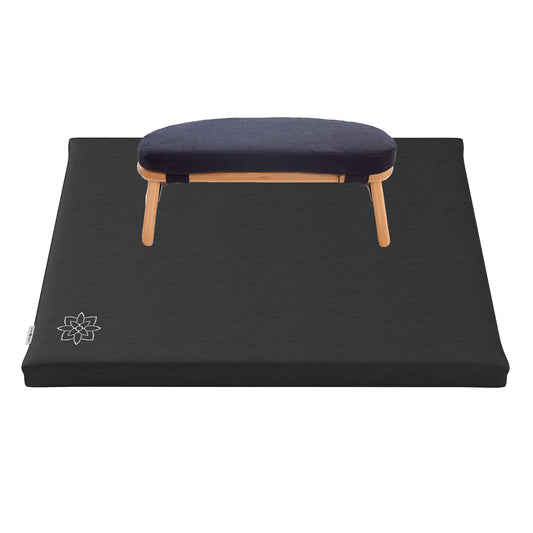 Mindful Modern Bamboo Bench and Zabuton Meditation Mat Bundle - Small Kneeling Meditation Bench with Locking Magnetic Hinges - Wooden Kneeling Ergonomic Bamboo Seiza and Mat for Meditation