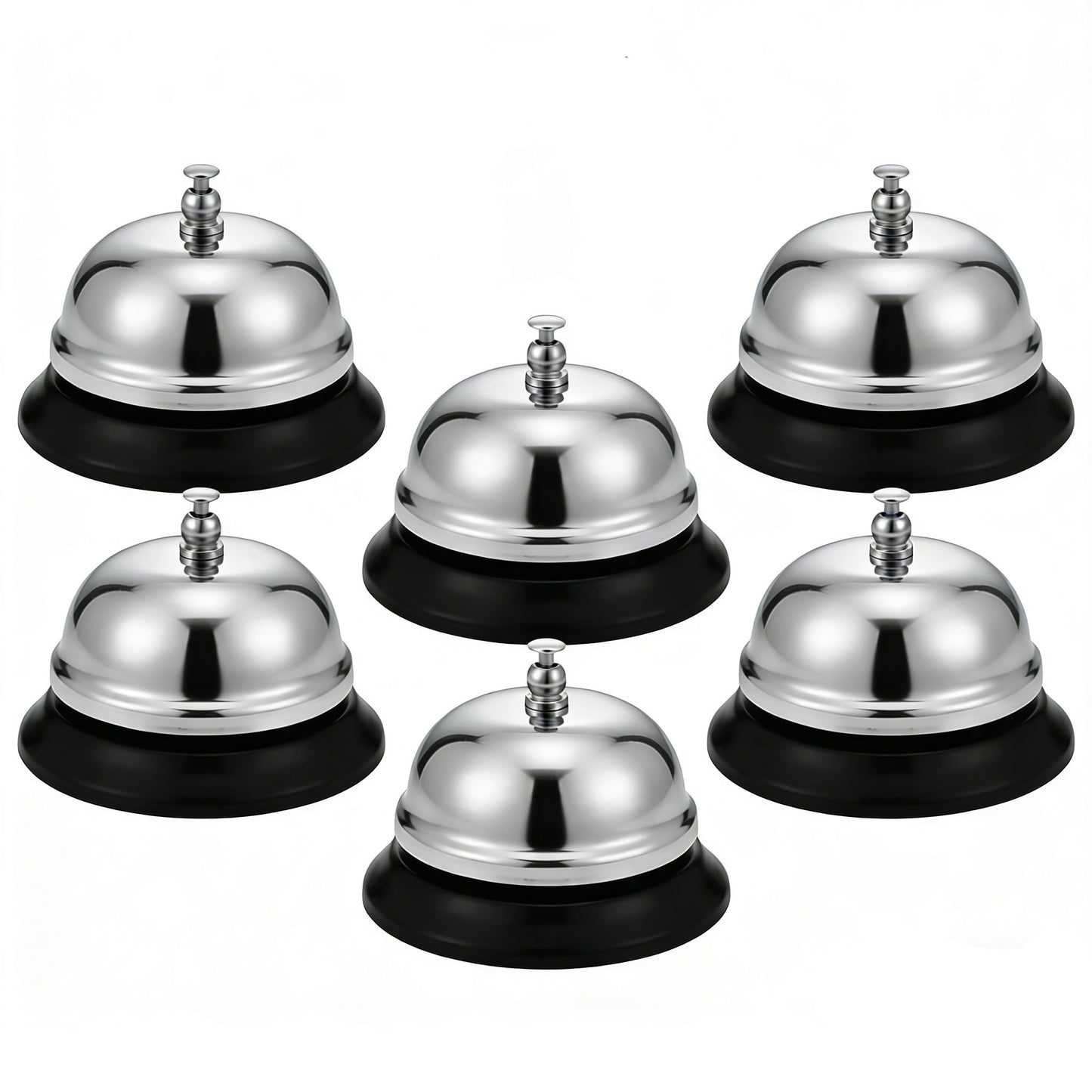 Fasmov 6 Pack 3.4 Inch Chrome Service Call Bells, Loud Clear Ring Desk Bell for Hotels, Schools, Hospitals, Office, Customer Service, Warehouses & Reception Areas