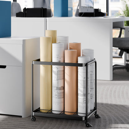Josmimic Blueprint Storage Rack with Silent Wheels,12 Slots（4.3‘’×3.9‘’） Wrapping Paper Organizer Storage, Sturdy Cart for Organizing Construction Plans, Artwork,Map,Posters in Home/Office/School