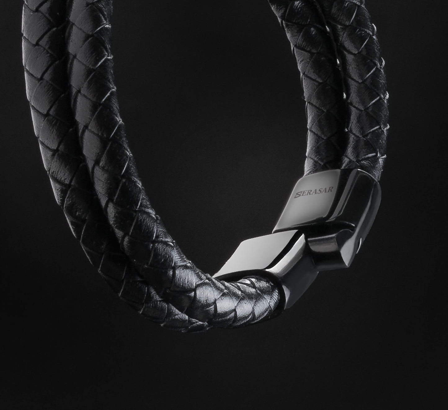 SERASAR 8″ Black Leather Bracelets for Men Mens Cowhide Gift Box Braided Bracelet Stainless Steel Jewelry Wrist Band Cuff Wrap Rope Bangle Dad Man Pulseras para Hombres Cuero Regalo