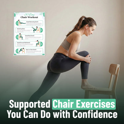 Chair Yoga Poster for Seniors & Beginners - Set of 6 Laminated Workout Posters - Gentle Seated Exercises for Stiffness, Joint Pain & Stress Relief - Easy to Follow 30-Day Challanges Home Workout Guide