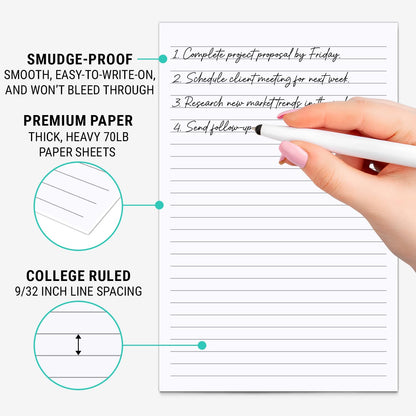 321Done Ruled Notepad - 50 Sheets (5.5" x 8.5") - Luxury Planning Note Pad with Lines - Thick Premium Paper - Made in USA - Plain White