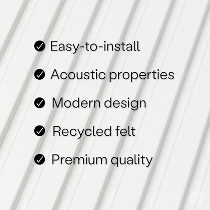 WVH Slatpanel White & Felt – Acoustic 3D Textured Wood Panels for Walls & Ceilings | Decorative Panels for Homes, Offices & Studios | 2 x-94.49” x 12.6” | Veneer, MDF, Felt