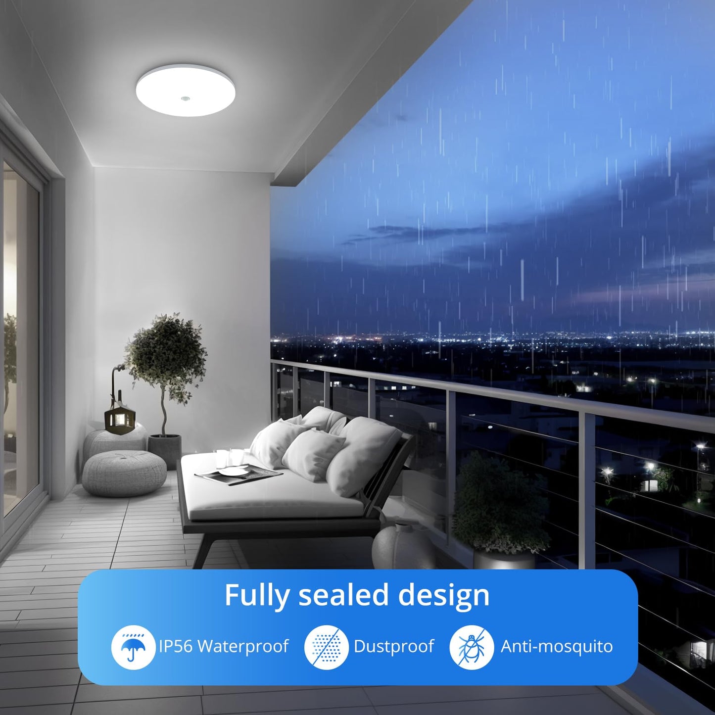Combuh 18W PIR Twilight Motion Sensor Ceiling Light Fitting Indoor, 29.5CM Flush Modern LED Porch Lamp 240V, Round IP56 Waterproof, Hallway Stairway Garage, Cool White 6500K