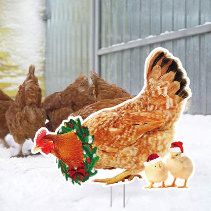 Suzile 8 Pcs Chicken Christmas Yard Signs with Stakes Merry Lawn Sign Pet Theme Christmas Yard Stakes Xmas Outdoor Lawn Decor Waterproof Decorations for Holiday Garden Patio