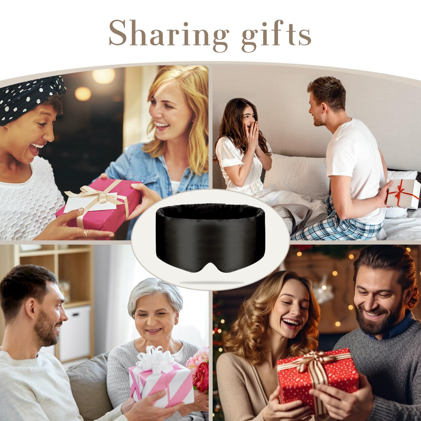 100% Mulberry Silk Sleep Mask Eye Mask for Women Man with Adjustable Band, for Side Sleeper Blackout Sleep Mask for Travel Rest and Office Large Size (Taupe)