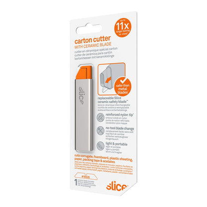 Slice 10585 Manual Carton Cutter, Ideal for Boxboard & Thin Corrugated Cardboard, Lightweight & Portable, Finger-Friendly Ceramic Blade, Ambidextrous Design, Lasts 11X Longer Than Steel
