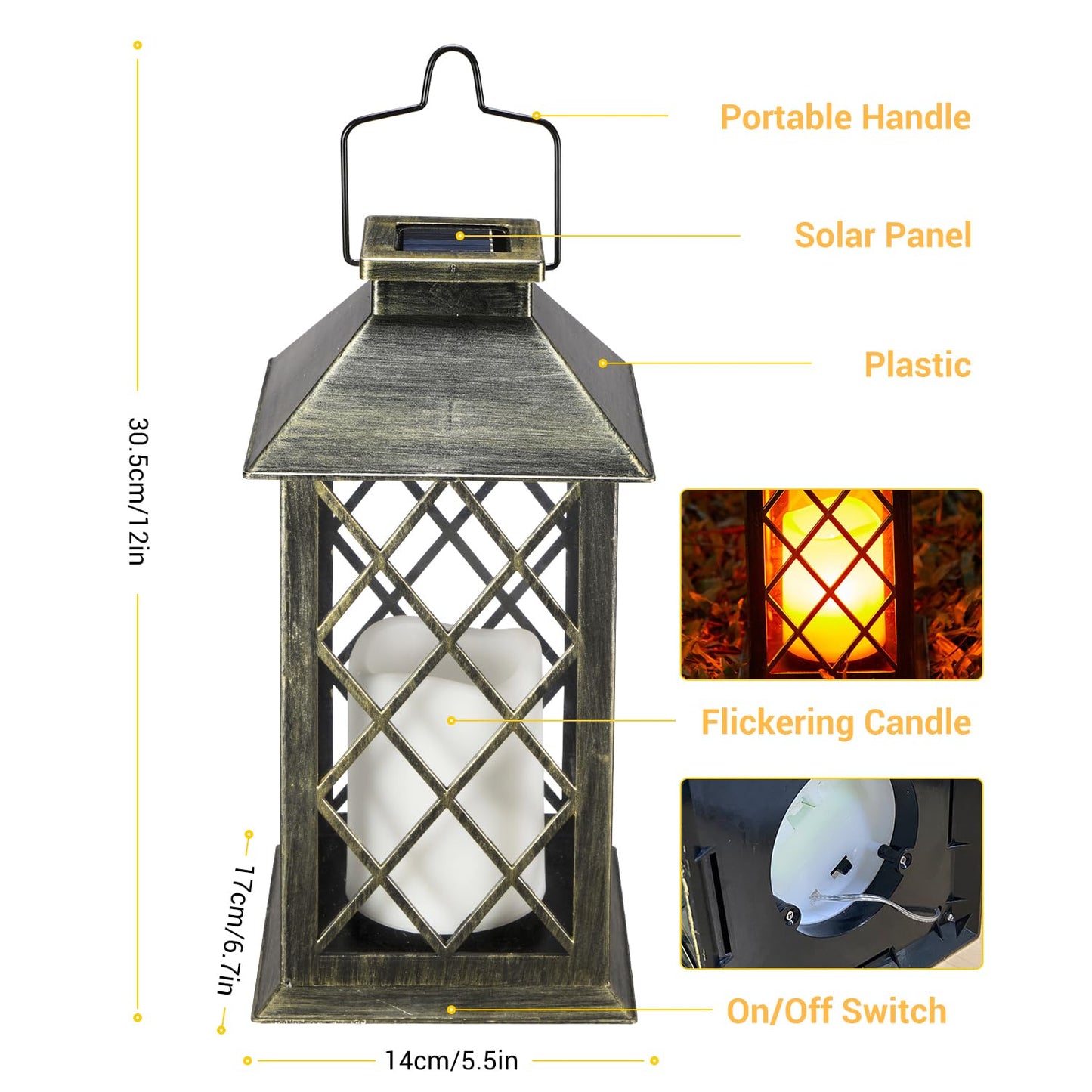 Solar Lanterns for The Garden– 2 Pack Garden Lanterns Flickering Moroccan-Style Outdoor Lights Auto On/Off Waterproof IP44 Warm White LED Ideal for Patio, Pathway & Christmas Decor