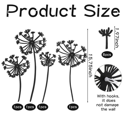 AceOrbit 12 Pcs Dandelion Metal Wall Art Dandelion Flower Wall Decor Rustic Metal Sculptures Black Nature Iron Sign Decoration for Home Living Room Yoga Studio Office Housewarming Gift