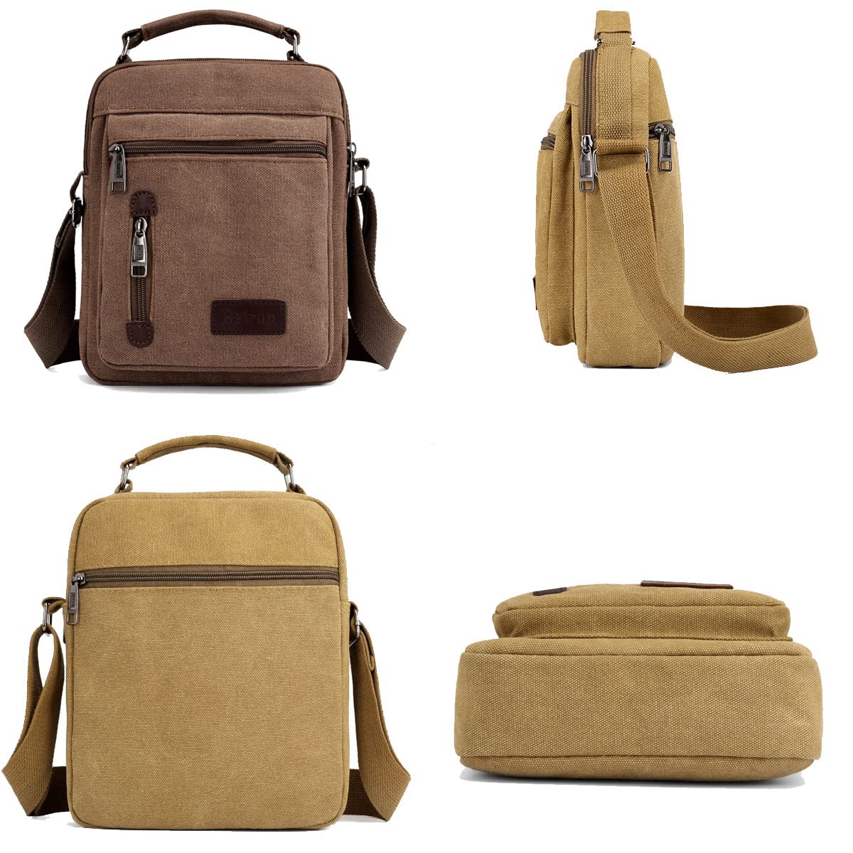 A-QMZL Mens Shoulder Bag Canvas Messenger Bags Travel Crossbody Bag Large Capacity Casual Handbag with Multiple Pockets for Working Shopping Hiking Daily Use (Brown)