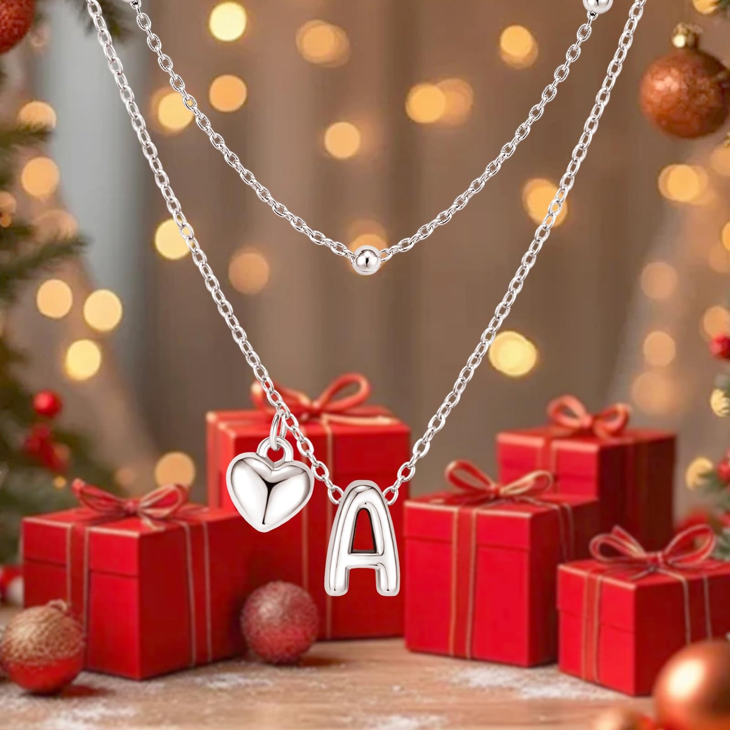 adoyi Silver Heart Initial Necklaces for Women 14k Gold Plated Layered bubble Letter Necklace Dainty Heart X Pendant Necklace Stack Birthday Valentines Gifts for Women Jewelry