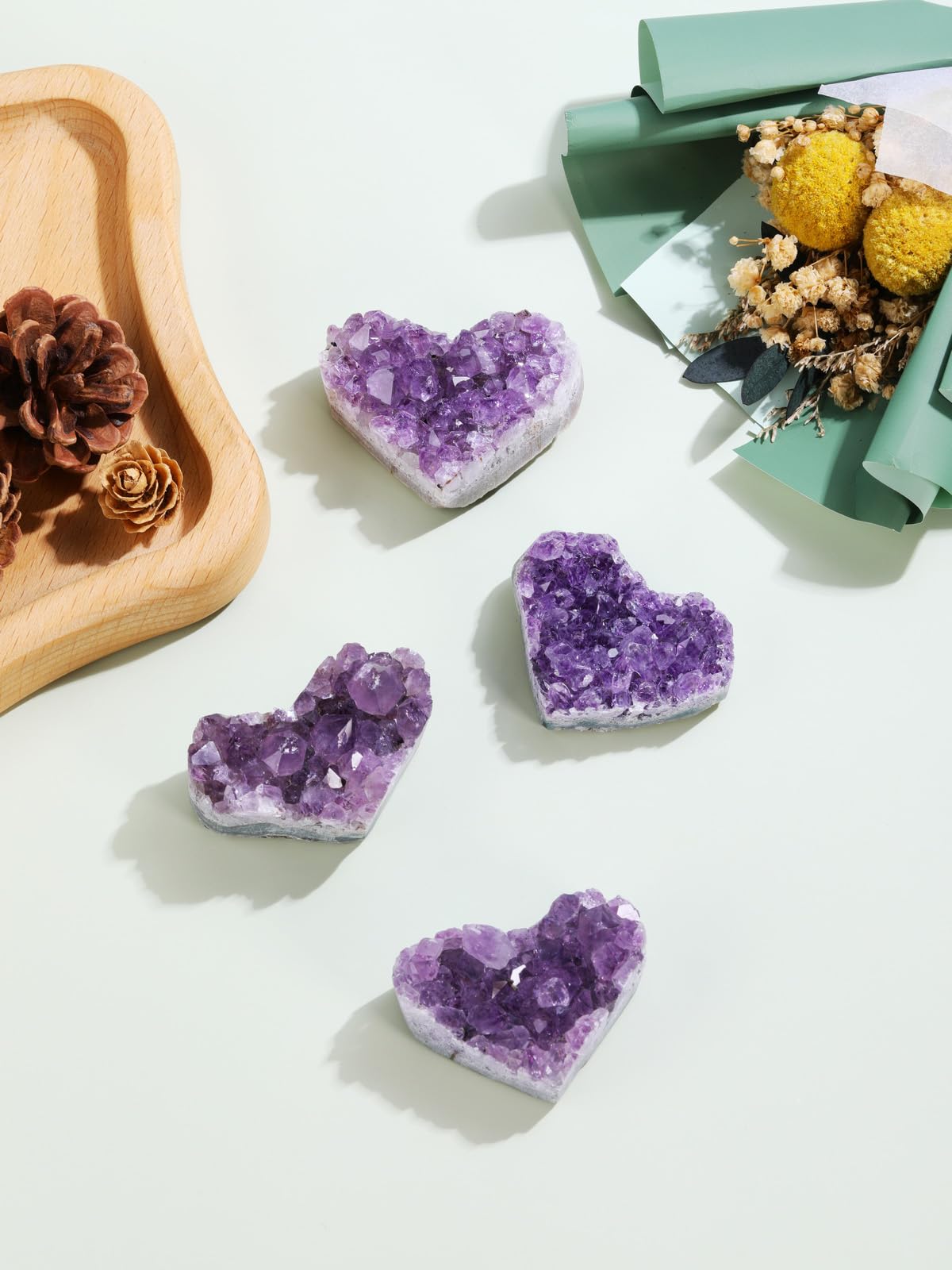 Top Plaza Natural Amethyst Crystal Gemstones Heart Amethyst Raw Cluster Geode Purple Stones Energy Balance Healing Crystal Decor 1.57"-1.97"