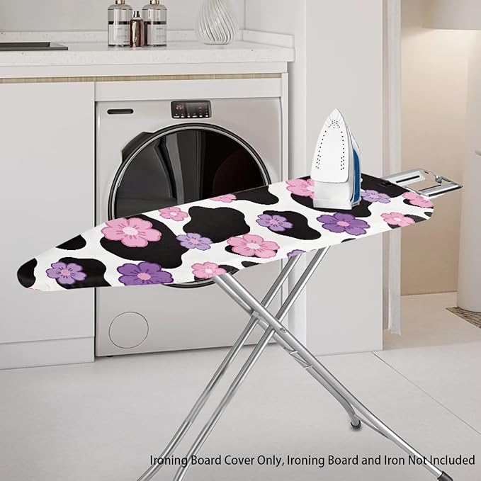 Pink Flower Cow Print Ironing Board Cover Soft Stain Resistant Ironing Board
