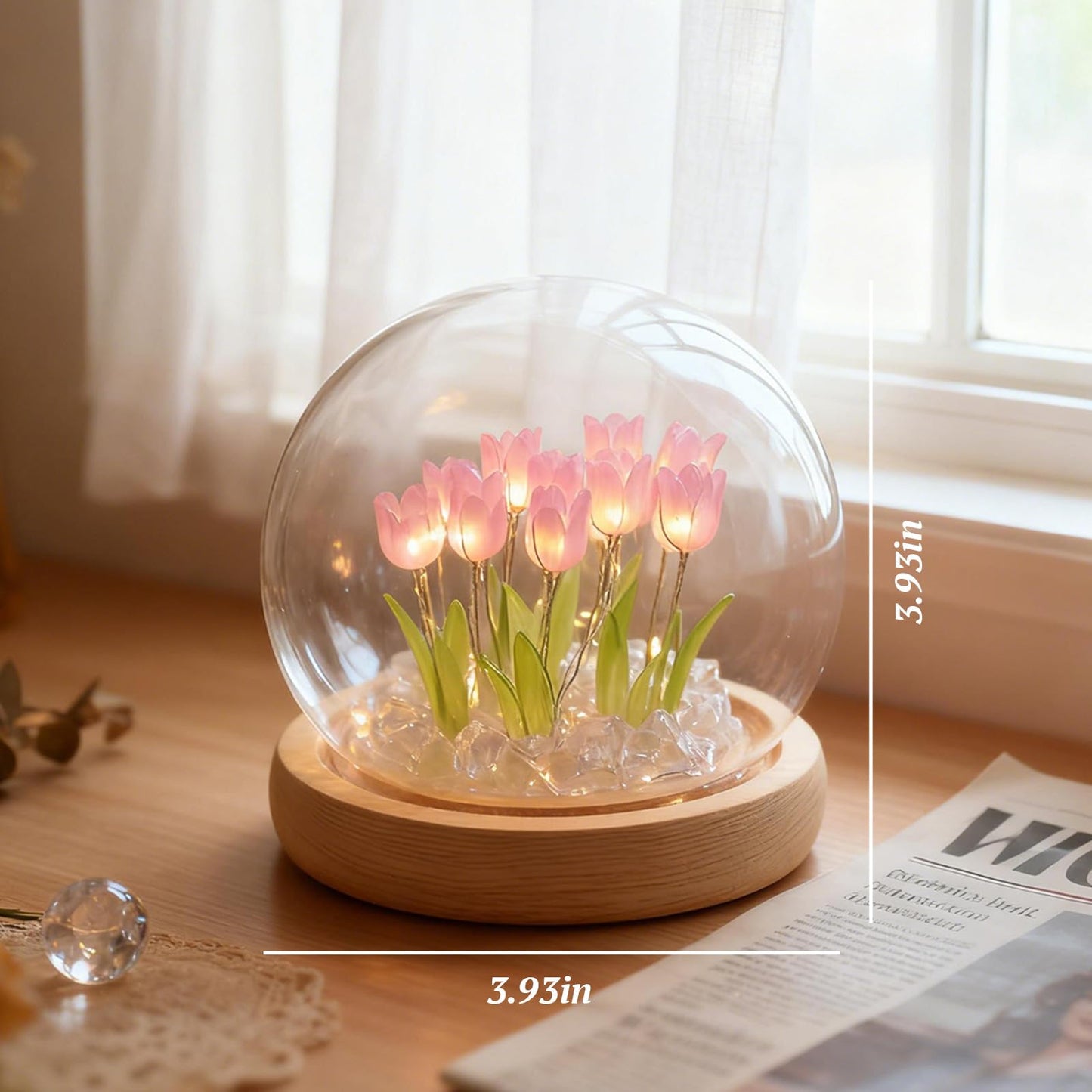Richaa (20 Flower Purple Tulips Night Light with Wooden, Tulips Night Lamp for Christmas Birthday Mother's Day Thanksgiving, Gift for Women Girlfriend Grandma Battery Powered (not Included)