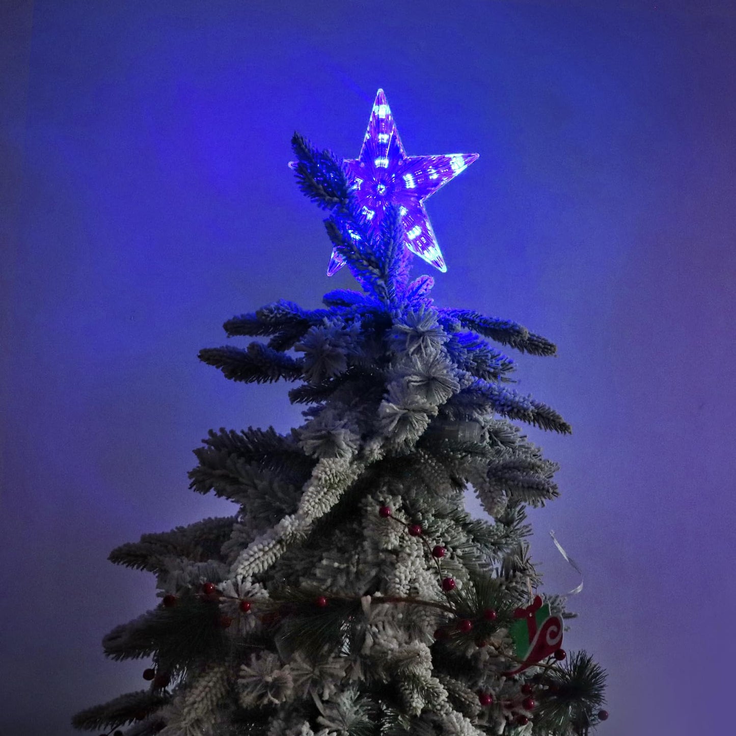 DERAYEE Christmas Tree Topper, 9 Inch Lighted Xmas Star Tree Topper Battery Operated Treetop for Christmas Tree Decorations Indoor Home Décor (6H Timer, Blue Lights)