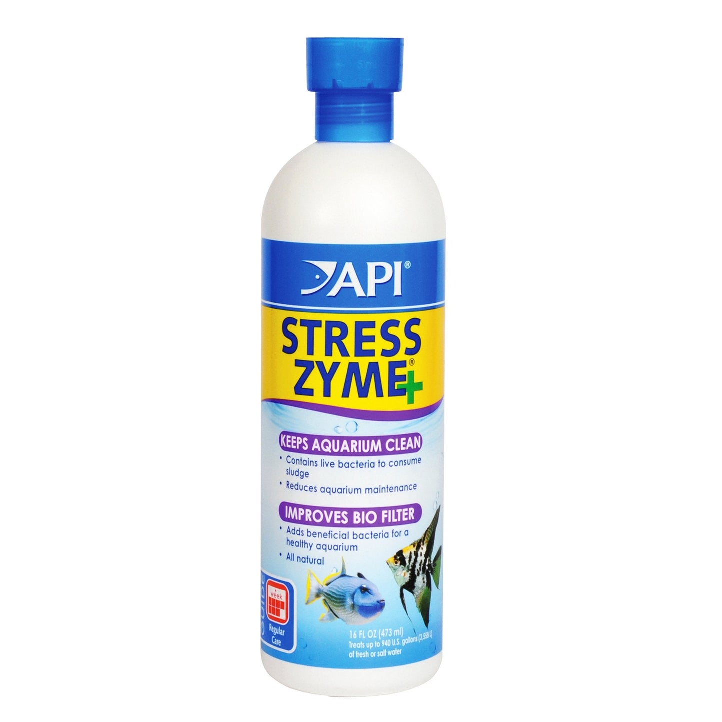 API STRESS ZYME Freshwater and Saltwater Aquarium Cleaning Solution 473 ml Bottle, Blues & Purples