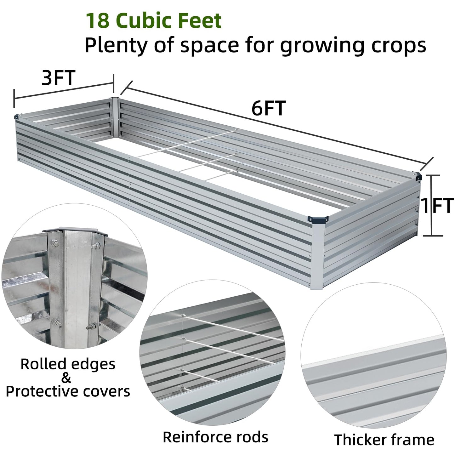 Meberam 2 Pack 6x3x1FT Galvanized Raised Garden Beds Kit Outdoor Metal Gardening Planter Box for Vegetable Elevated Flower Herbs,Silver
