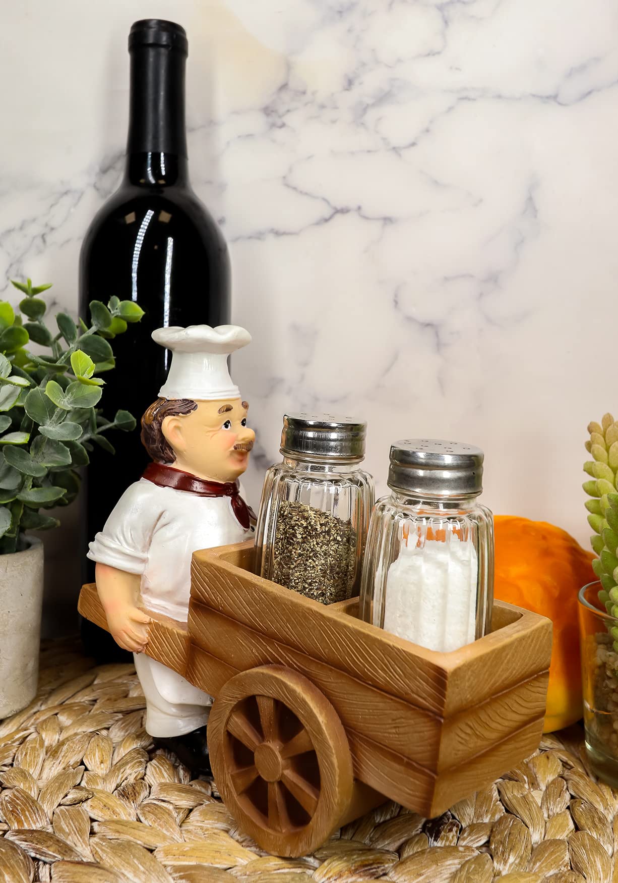 Ebros Spice A La Carte Delivery Master Iron Chef Pushing Wheelbarrow Cart Salt And Pepper Shakers Holder Figurine Statue 6.5"Long