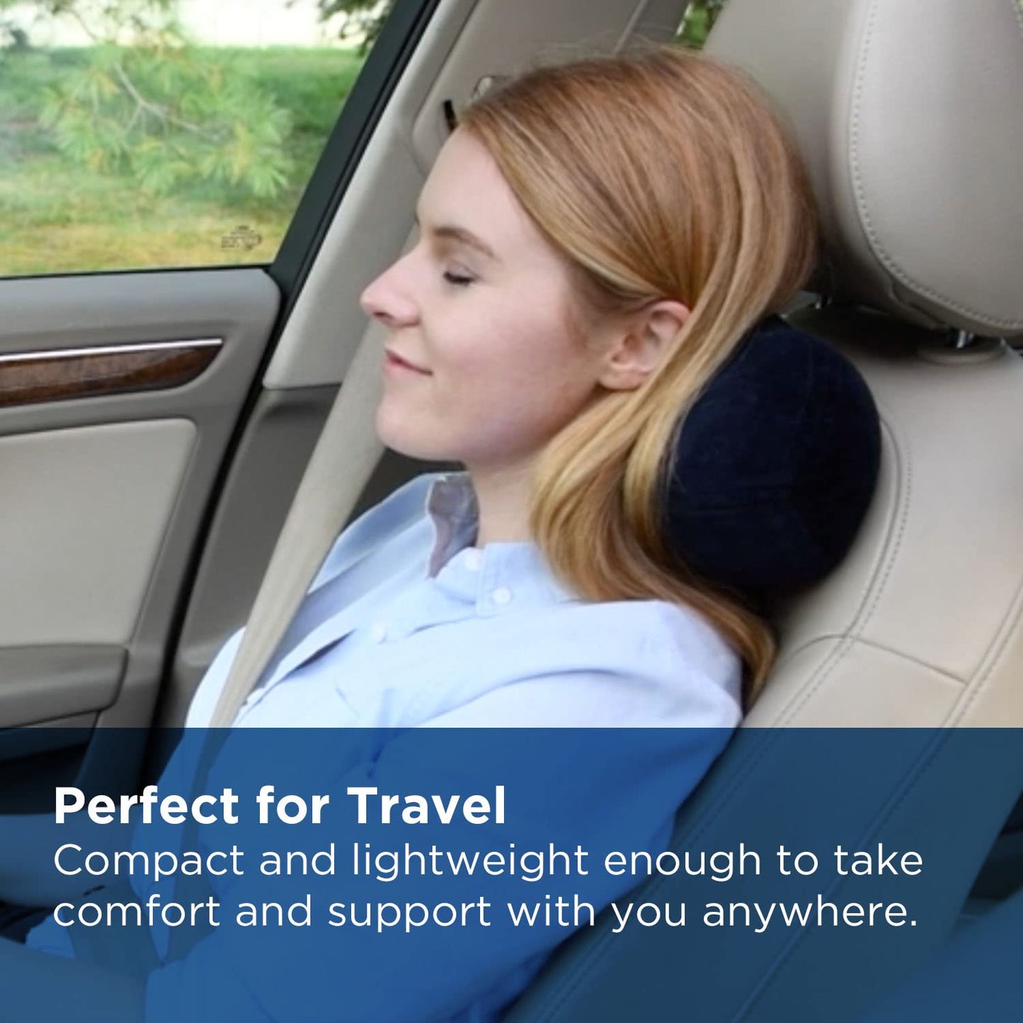 Tempur-Pedic All-Purpose Memory Foam Travel Pillow, Peanut-Shaped Lumbar Pillow for Neck and Back Pressure Relief, Navy