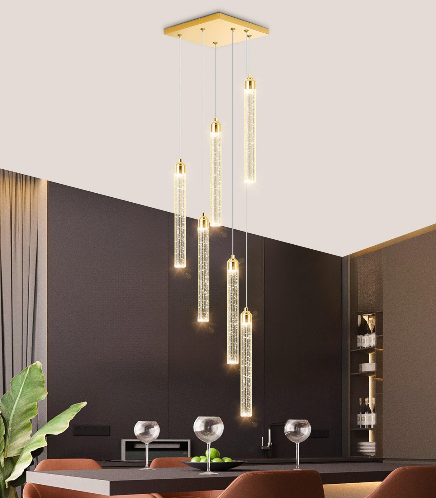 dolria Mini Chandelier Crystal Pendant Lights for Kitchen Island Modern LED Dimmable Ceiling Handing Lighting Adjustable Flush Mount Ceiling Light for Dining Room Bedroom Foyer