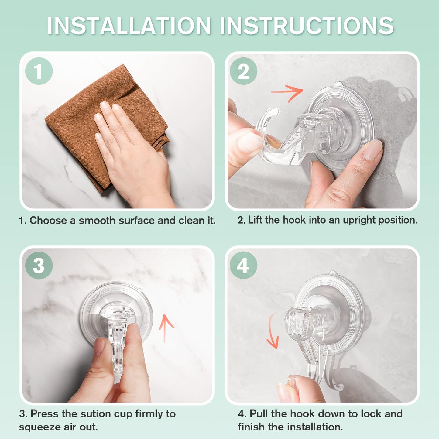 VIS'V Wreath Hanger, Large Suction Cup Wreath Hooks, Heavy Duty, 22 LB Capacity, Removable and Reusable, Clear, 4 Pcs