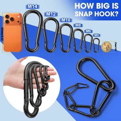 30Pack Carabiner Clips Heavy Duty, 4” Large Spring Snap Hooks Bulk, Galvanized Black 3/8” Carabiners for Camping, Solid Spring Clips for Home Gym Hanging Hammocks Swing Hiking-1100lbs Holding Capacity