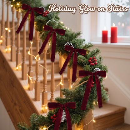 Hekocap 18 Pcs Burgundy Velvet Bows for Christmas Tree – Burgundy Velvet Christmas Tree Bows, Holiday Decorations for Garland Wreath Bow (5 * 7", 1" Wide)