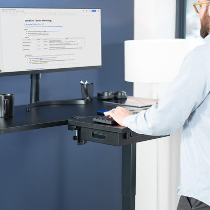 VIVO Clamp-on 6 x 9 inch (11 Including Clamps) Desk Extender, Wrist Support, Armrest Tray, Table Mount for Sit Stand Desks, Black, DESK-EXT09