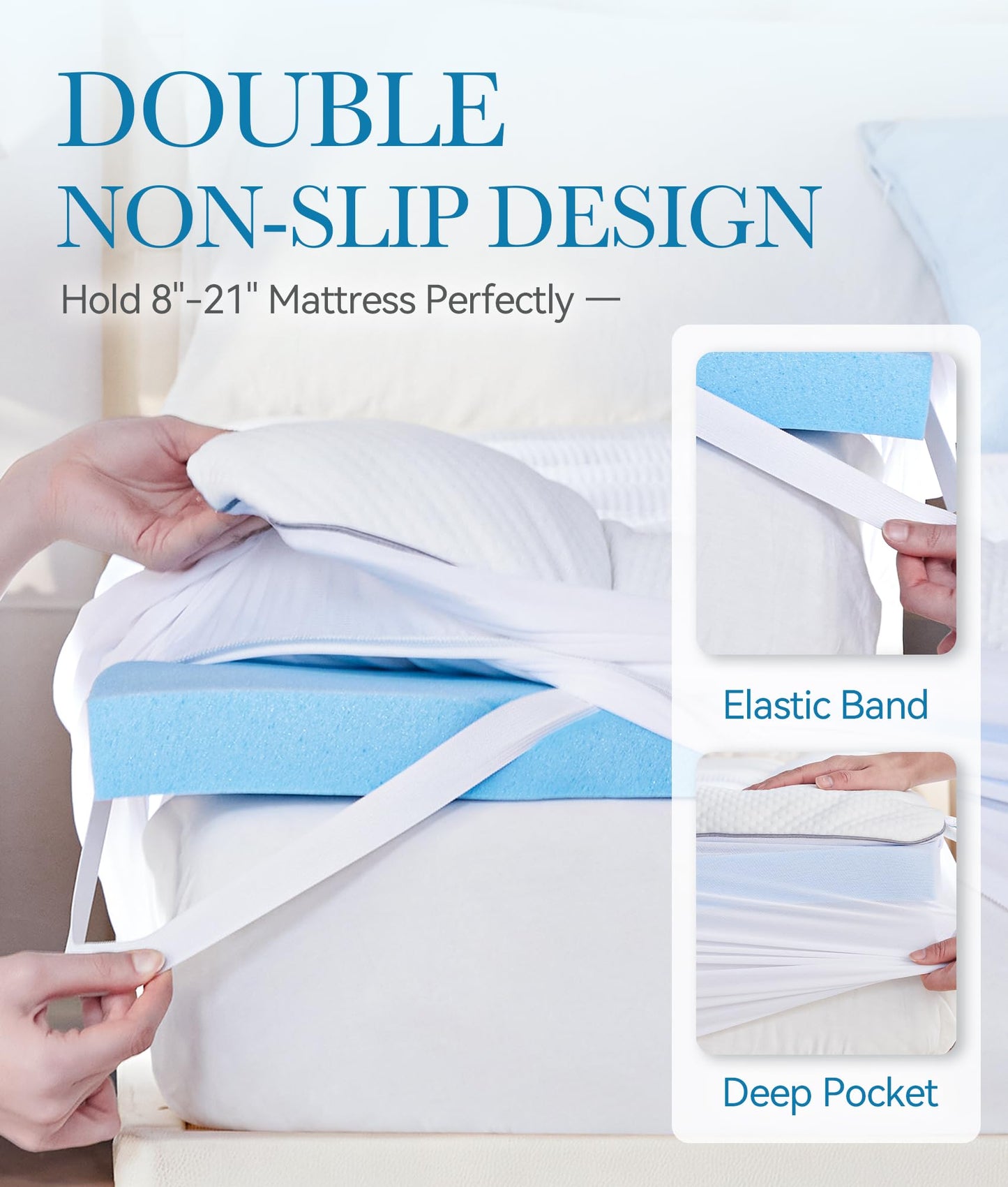 BDEUS Waterproof Dual Layer 3 Inch Memory Foam Mattress Topper Queen Size, 2 Inch Gel Memory Foam Plus 500 GSM Down Alternative Quilted Pillow Top Mattress Pad Cover for Kids, Pets
