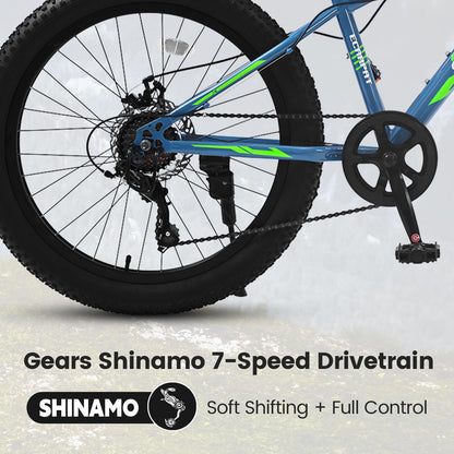 richvelo 26 Inch Fat Tire Bike Adult/Youth Full Shimano 7 Speeds Mountain Bike, Dual Disc Brake, High-Carbon Steel Frame, Front Suspension, Mountain Trail Bike, Urban Commuter City Bicycle