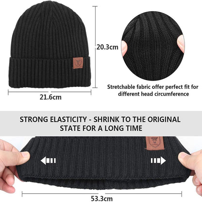 OZERO Winter Beanie Hat for Men and Women: Warm Knit Skull Hat with Thermal Thick Polar Fleece Lining Snow Cap Winter Gifts for Family and Friends - Black