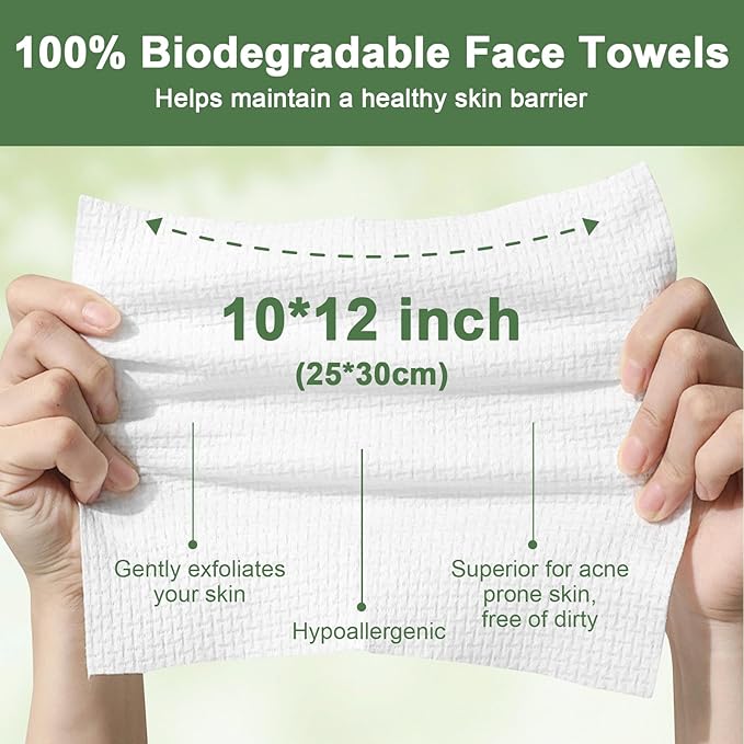 Face Towels Disposable, 12” x 10” Biobased Facial Towelettes, Large Soft &