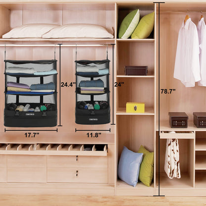 TABITORA Portable Hanging Travel Shelves Bag Packing Cube Organizer Suitcase Storage Large Capacity (Black XL)